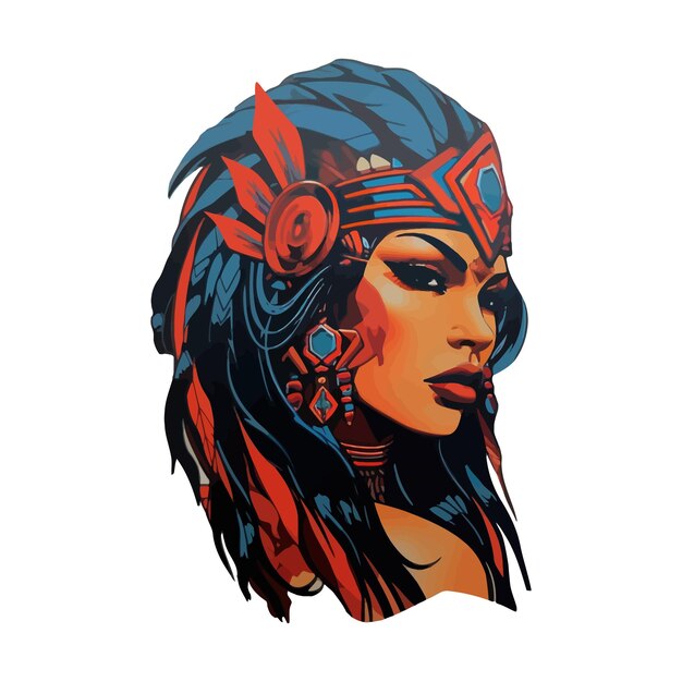 Vector native american woman face vector illustration