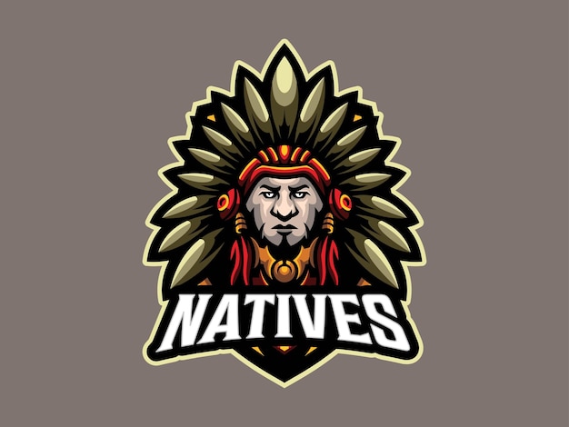 Illustrazione nativa del logo di sport ed esport della mascotte di apache