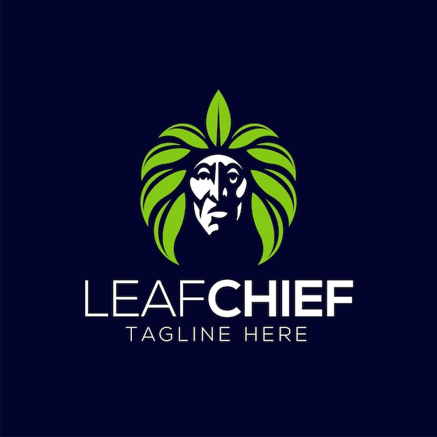 Native chief en leaf logo ontwerpsjabloon met moderne stijl