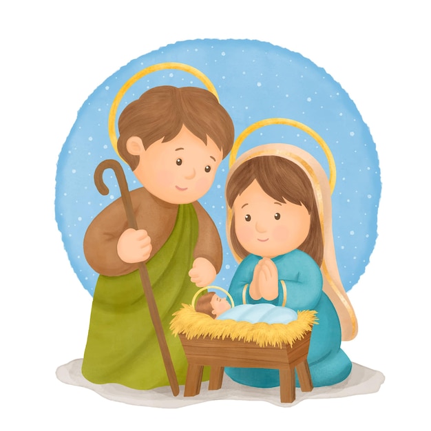 Vector nativity scene jesus mary and joseph