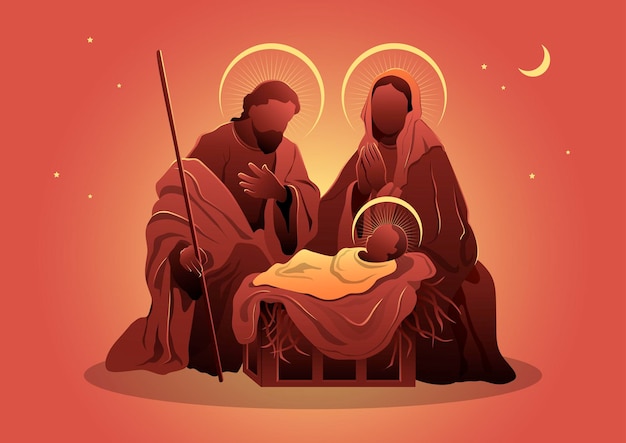 Nativity scene of virgin Mary with baby Jesus and Joseph