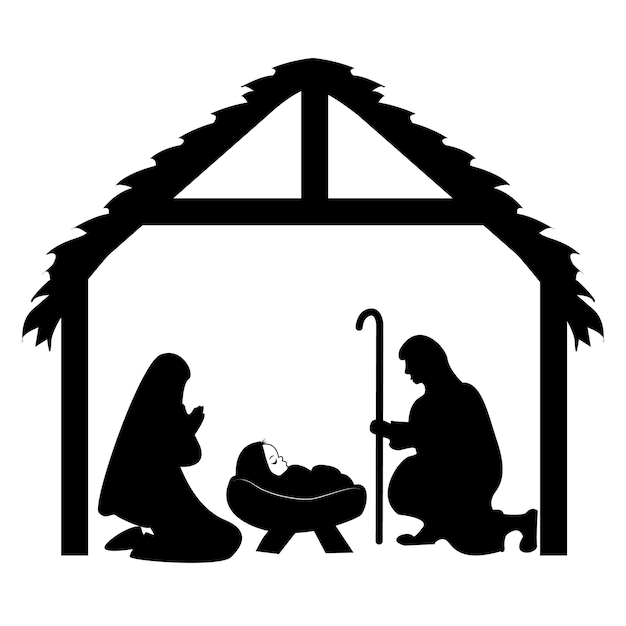 Вертеп с младенцем иисусом в яслях мария и иосиф рождество