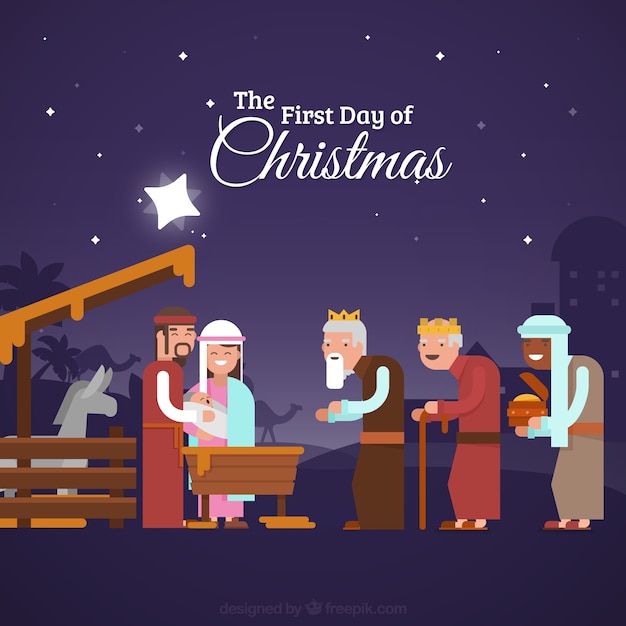 Vector nativity scene with the wise man