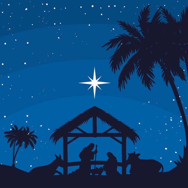 キリスト降誕のシルエットの夜のシーン