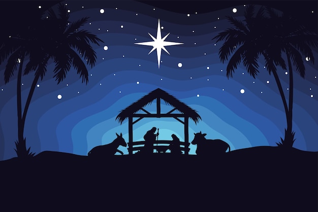 Nativity silhouettes night scene