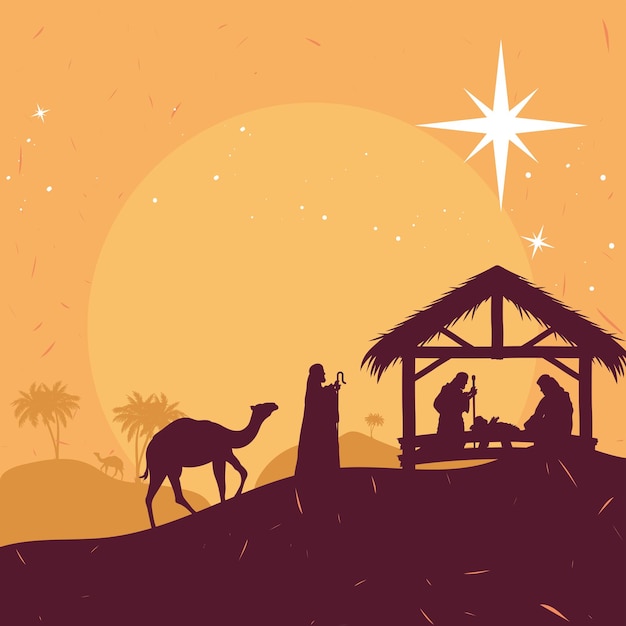 Vector nativity silhouettes sunset scene