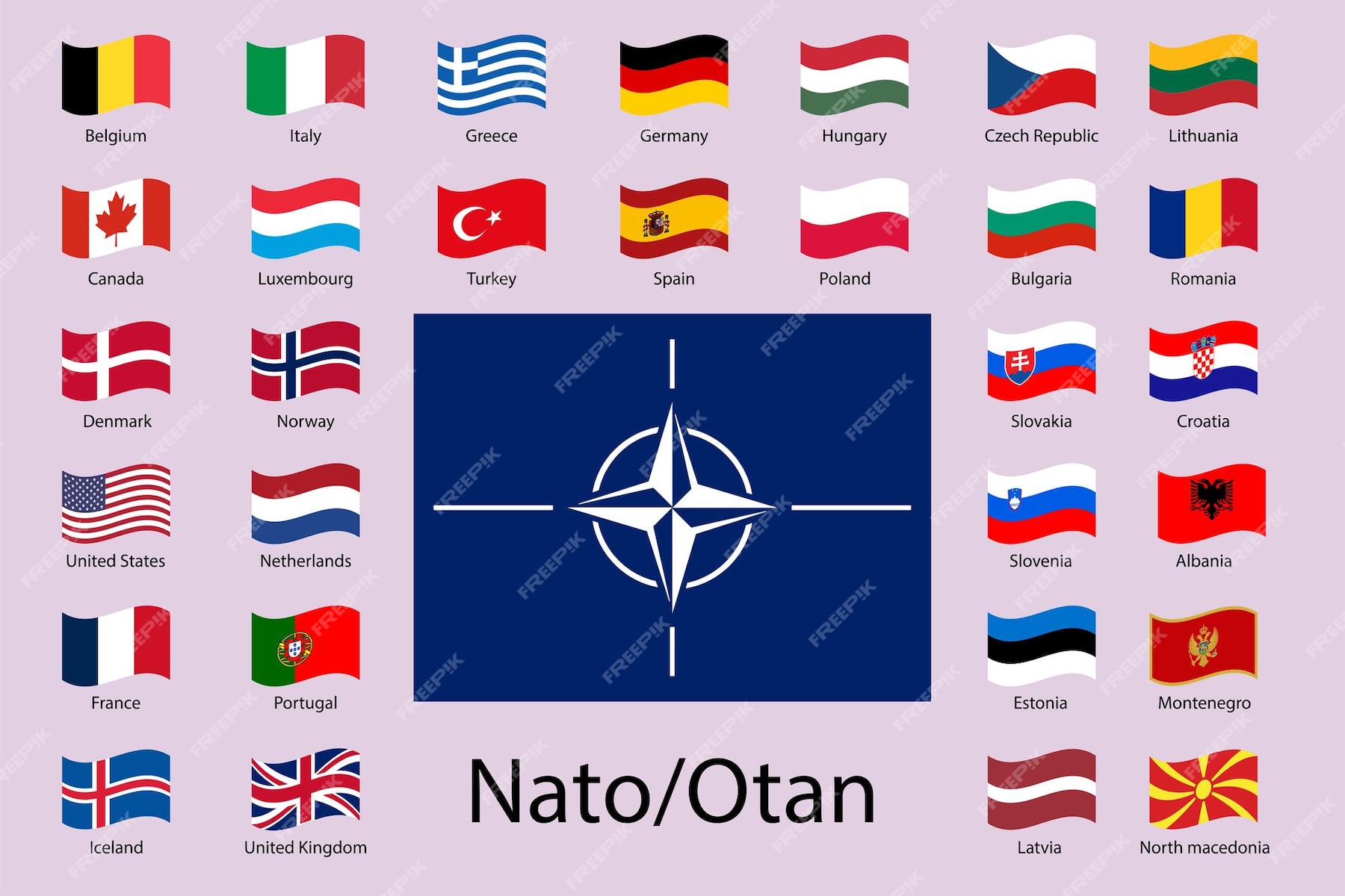 Premium Vector Nato flag and all the flags of the member countries