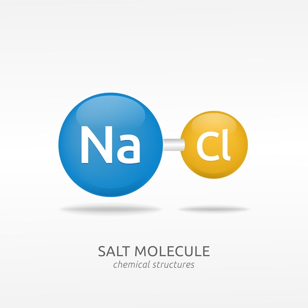 Natriumchloride molecuul, zout chemische structuren vector