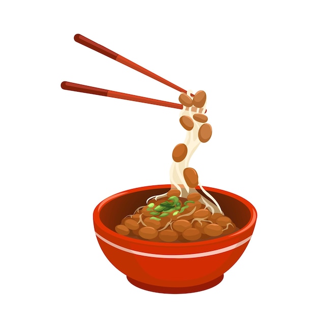 Natto Japanese Food Fermented Soy Bean on Bowl Cartoon illustration vector