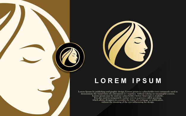 Natural Beautiful woman's face flower logo with gold gradientFor beauty salon vector illustration