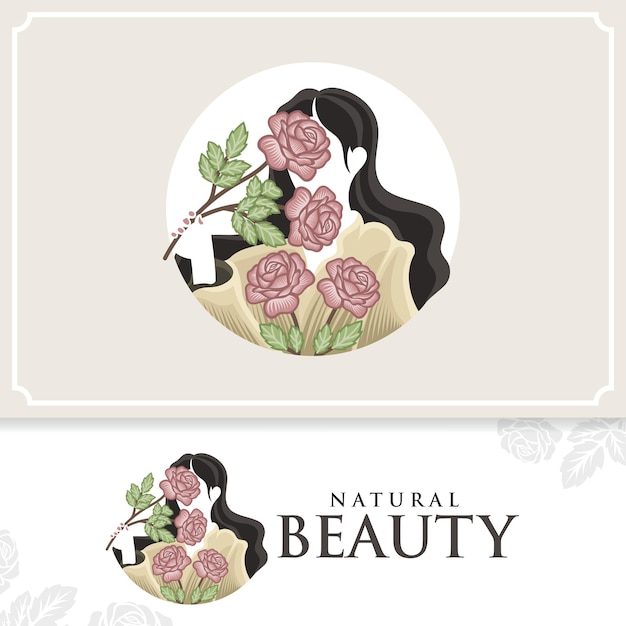 Естественная красивая женщина векторный логотип с цветами