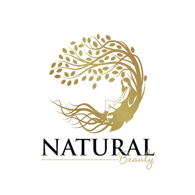 Natural beautiful woman with tree logo design template