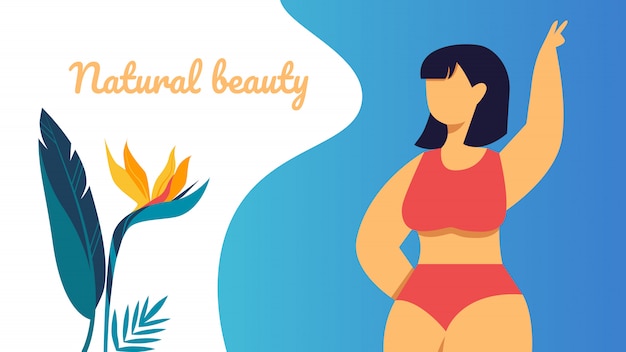 Banner di bellezza naturale, happy plus size ragazza asiatica