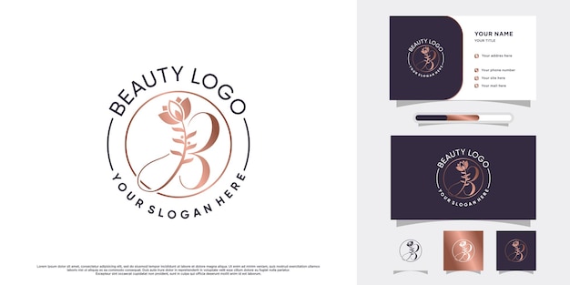 Natural beauty logo design for beauty salon with creative modern concept and business card Premium Vector