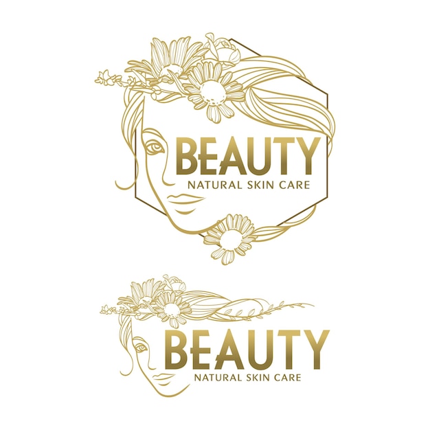 Vector natural beauty skin care logo with woman face and floral