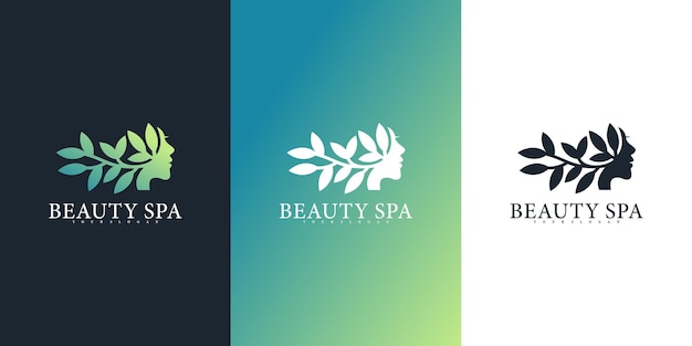 Modello di progettazione del logo della donna di bellezza naturale per salone e spa vettore premium