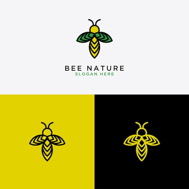 Natural bee design logo template bees with wings are made of leaves