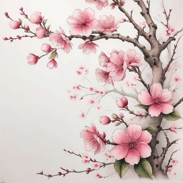 Vettore illustrazione del confine naturale dei fiori di ciliegio