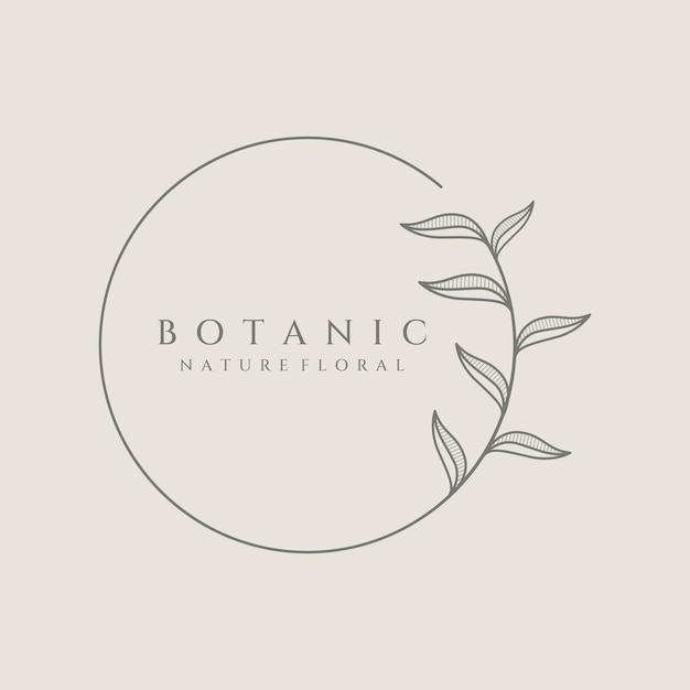 Natural botanical logo organic template vector design with leaves flowers stems With minimalist outline elegantSuitable for beauty badgewedding and business