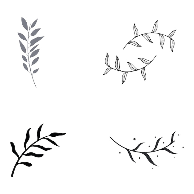Vettore logo botanico naturale disegno vettoriale modello organico con foglie fiori steli con contorno minimalista elegante adatto per matrimoni e affari di bellezza