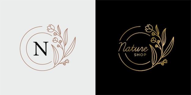 Natural botanical shop with luxury plant flower beauty logo