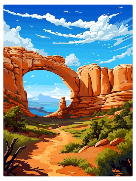 Vector natural bridge utah vintage reisposter souvenir postkaart portret schilderkunst wpa illustratie