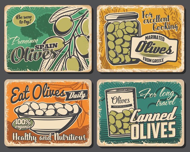 Vector natural and canned olives vector posters