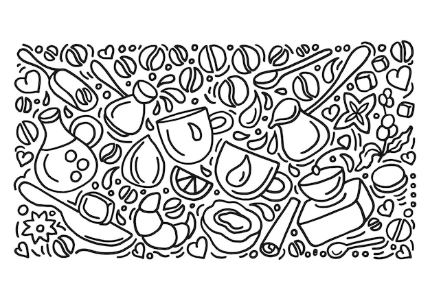 ナチュラルコーヒーセットグループ落書き要素アートライン手描き穀物豆のスケッチ