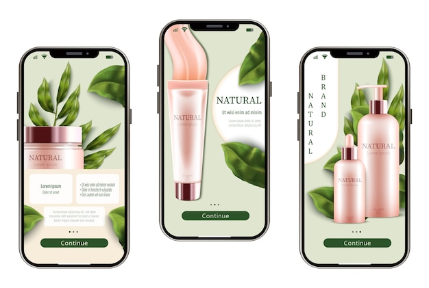 Natural cosmetics products realistic app design