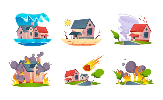Natural disaster compositions in flat design
