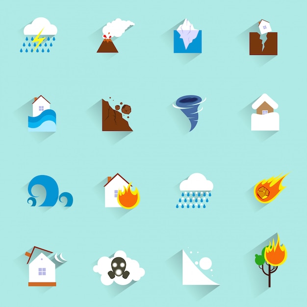 Natural disaster icons flat