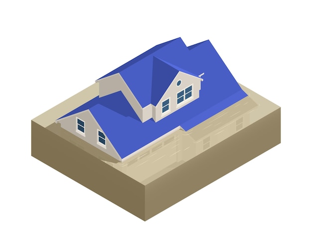 Изометрическая композиция стихийного бедствия с видом на дом, погребенный под векторной иллюстрацией паводковых вод