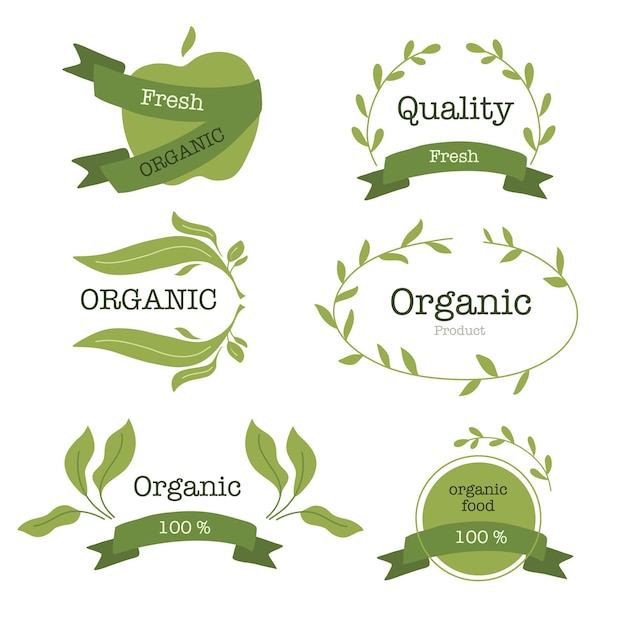 자연과 건강한 제품 브랜드 로고 세트 벡터를 위한 천연 에코 제품 스탬프 브랜드 로고
