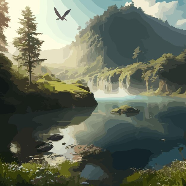 Vector natural environment with bird