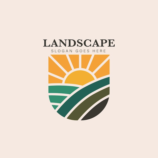 Natural farm fields logo design template