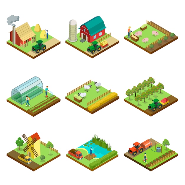 Vector natural farming isometric 3d elements