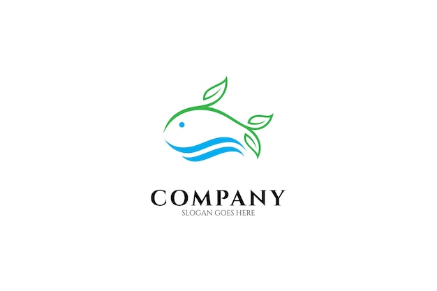 Natural fish logo with wave element in simple design