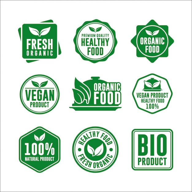 Collezione di badge di alimenti naturali e biologici