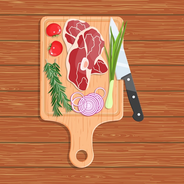 Vector natural foods on a cutting board.