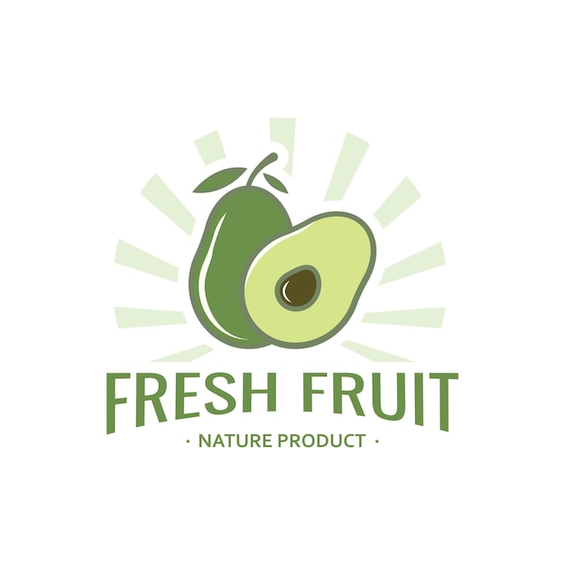 Natural Fresh Avocado Fruit Logo Template Vector Illustration of Half Avocado Fruit with Leaves