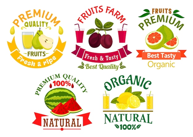 Vettore simboli di frutta naturale per il design agricolo