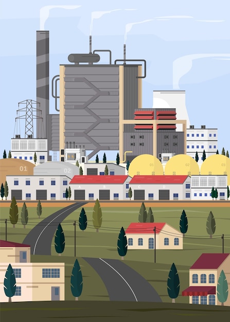 Энергия природного газа, электростанция на природном газе поставляет электроэнергию на завод и в город.