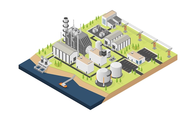 The natural gas energy natural gas  power plant with isometric style