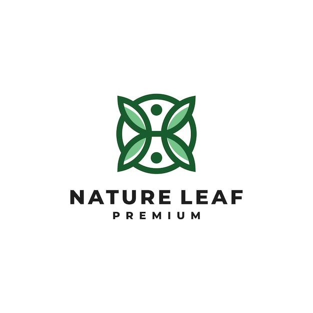 Natural green in circle four leaf abstract icon logo vector