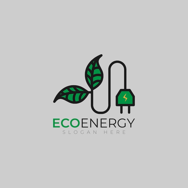 Естественный зеленый логотип экологически чистой энергии с вилкой питания
