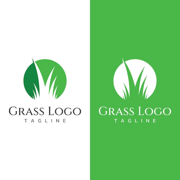 春のベクトルのロゴのデザイン テンプレートで自然な緑の草の牧草地と刈られた草要素のロゴ