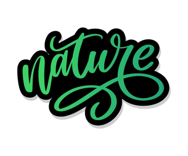 Adesivo lettering verde naturale con calligrafia pennellata. concetto di eco-friendly per adesivi, banner, carte, pubblicità. natura ecologica.