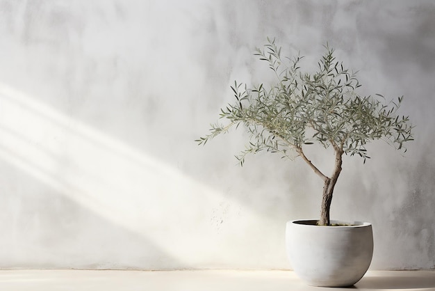 Natural green ornamental plants in a white pot on a wooden table and in a white background