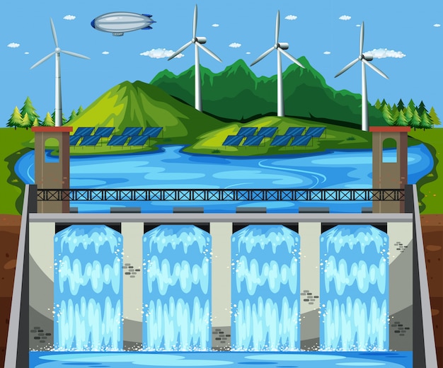 Vector natural green power plant scene