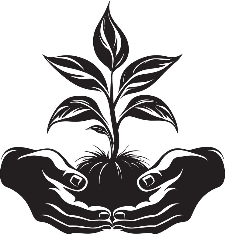 Vector natural harmony hands holding growing plant design leafy liaison vector graphic of hands and living